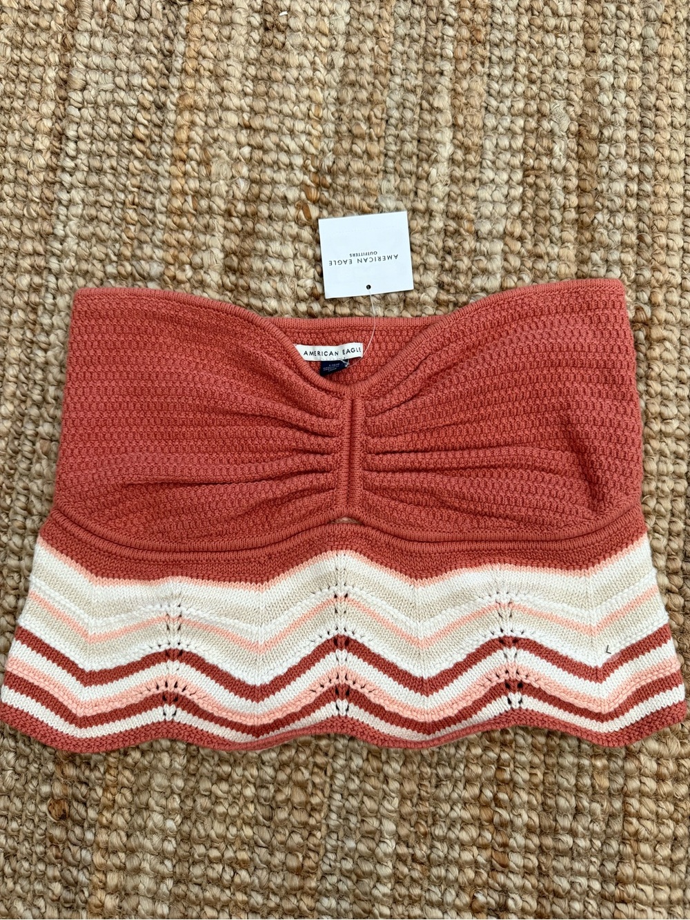American Eagle Outfitters Rust and Cream Chevron Crochet Crop Top NWT